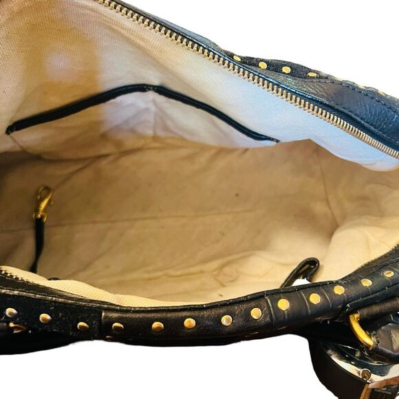 Michael Kors Astor black Leather Patchwork Croc Embossed Studded Satchel Suede - Picture 5 of 13